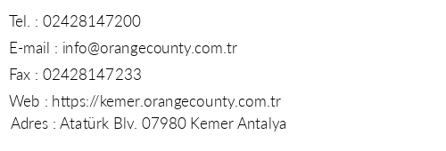 Orange County Resort Hotel telefon numaralar, faks, e-mail, posta adresi ve iletiim bilgileri